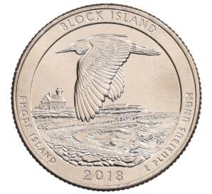 1/4 доллара (25 центов) 2018 года D США «Национальные парки — №45 Национальное убежище дикой природы острова Блок» — Фото №1