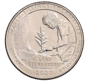 1/4 доллара (25 центов) 2020 года Р США «Национальные парки — №54 Исторический парк Марш-Биллингс-Рокфеллер» — Фото №1