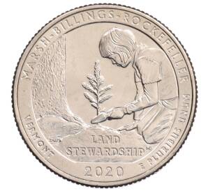 1/4 доллара (25 центов) 2020 года Р США «Национальные парки — №54 Исторический парк Марш-Биллингс-Рокфеллер» — Фото №1