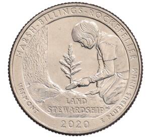 1/4 доллара (25 центов) 2020 года Р США «Национальные парки — №54 Исторический парк Марш-Биллингс-Рокфеллер» — Фото №1