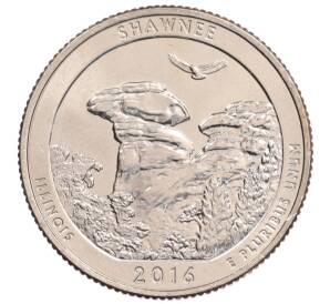 1/4 доллара (25 центов) 2016 года D США «Национальные парки — №31 Национальный лес Шоуни» — Фото №1