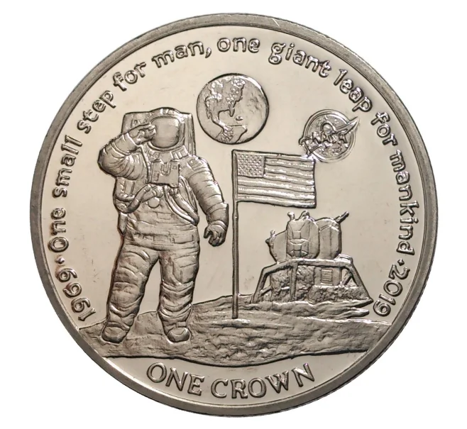 Монета 1 крона 2019 года Остров Вознесения — 50 лет высадке на Луне (Артикул M2-32924)
