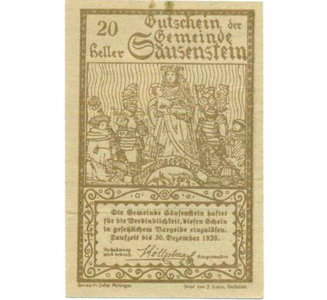 Банкнота 20 геллеров 1920 года Австрия — Заусенштайн (Нотгельд) (Артикул: B2-14718) — Фото №2