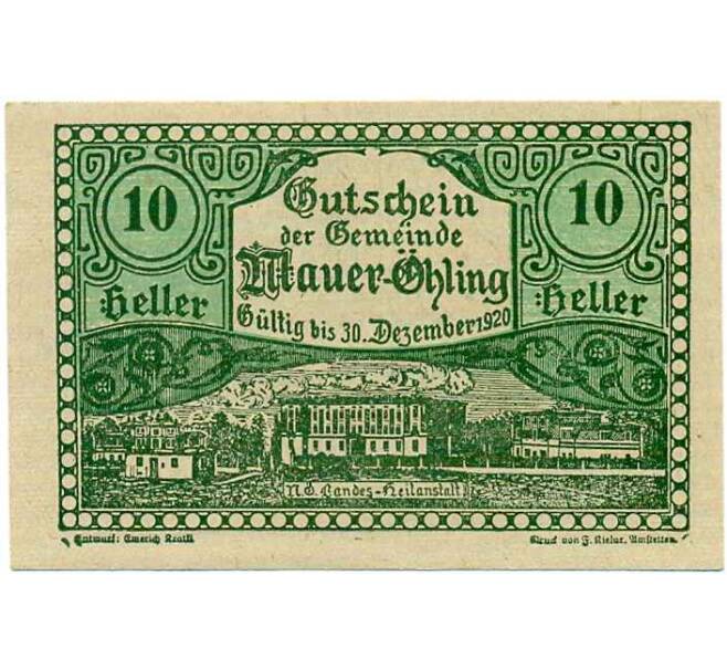 Банкнота 10 геллеров 1920 года Австрия — Мауэр-Элинг (Нотгельд) (Артикул: B2-14721) — Фото №1