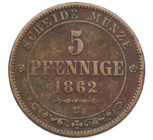 5 пфеннигов 1862 года Саксония — Фото №1