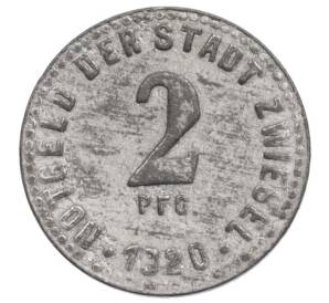2 пфеннига 1920 года Германия — город Цвизель (Нотгельд) — Фото №2