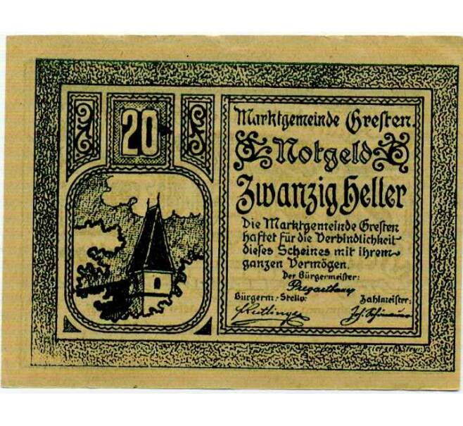 Банкнота 20 геллеров 1920 года Австрия — Коммуна Грестен (Нотгельд) (Артикул: B2-14779) — Фото №1