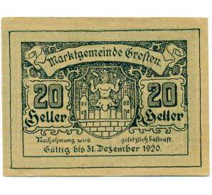 20 геллеров 1920 года Австрия — Коммуна Грестен (Нотгельд) — Фото №2