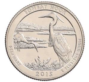 1/4 доллара (25 центов) 2015 года D США «Национальные парки — №29 Национальное убежище дикой природы Бомбай-Хук» — Фото №1
