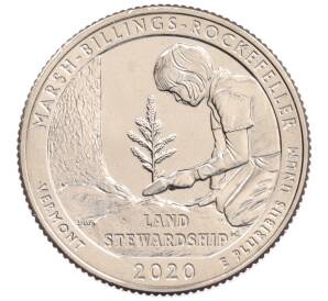 1/4 доллара (25 центов) 2020 года S США «Национальные парки — №54 Исторический парк Марш-Биллингс-Рокфеллер» — Фото №1