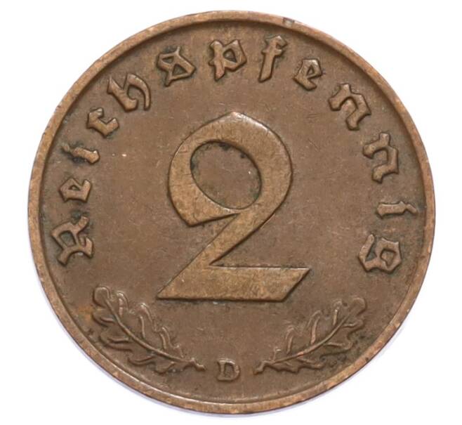 Монета 2 рейхспфеннига 1937 года D Германия (Артикул: K10-5909) — Фото №2