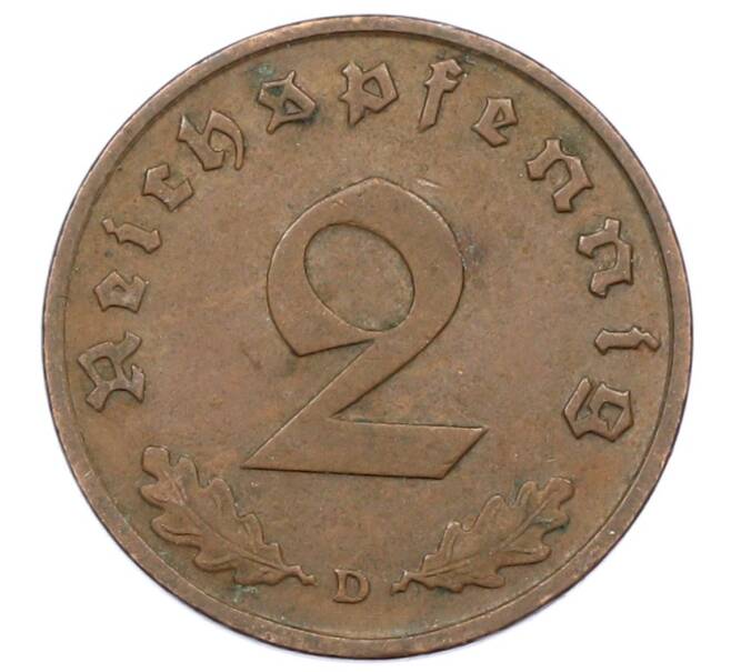 Монета 2 рейхспфеннига 1938 года D Германия (Артикул: K10-5971) — Фото №2