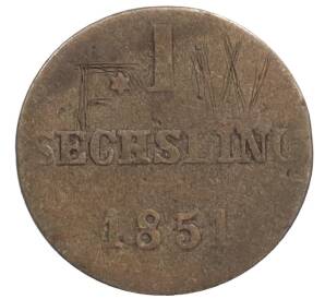 1 сехслинг 1851 года Гамбург — Фото №1
