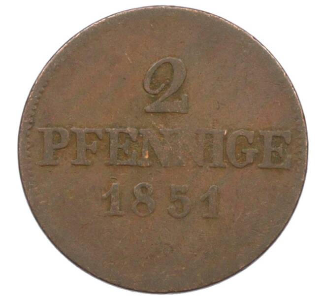 Монета 2 пфеннига 1851 года Саксония (Артикул: K10-6279) — Фото №1