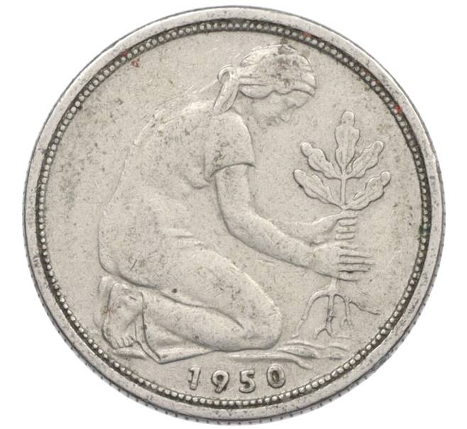 Монета 50 пфеннигов 1950 года F Западная Германия (ФРГ) (Артикул: K10-6640) — Фото №1