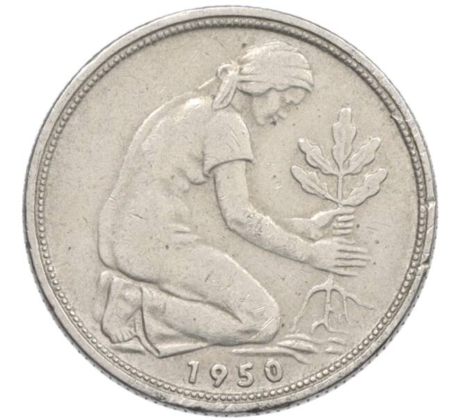 Монета 50 пфеннигов 1950 года F Западная Германия (ФРГ) (Артикул: K10-6652) — Фото №1