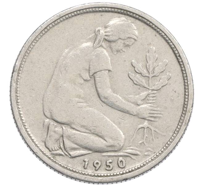 Монета 50 пфеннигов 1950 года F Западная Германия (ФРГ) (Артикул: K10-6656) — Фото №1