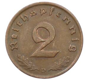 2 рейхспфеннига 1937 года D Германия — Фото №2