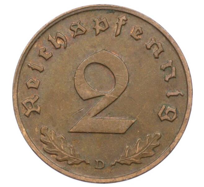 Монета 2 рейхспфеннига 1938 года D Германия (Артикул: K10-6311) — Фото №2