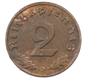 2 рейхспфеннига 1937 года D Германия — Фото №2