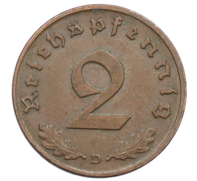 Монета 2 рейхспфеннига 1938 года D Германия (Артикул: K10-6376) — Фото №2