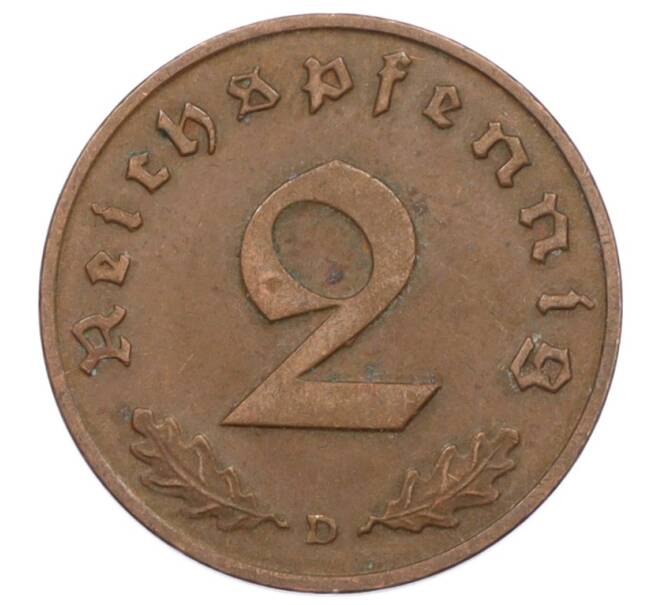Монета 2 рейхспфеннига 1938 года D Германия (Артикул: K10-6394) — Фото №2