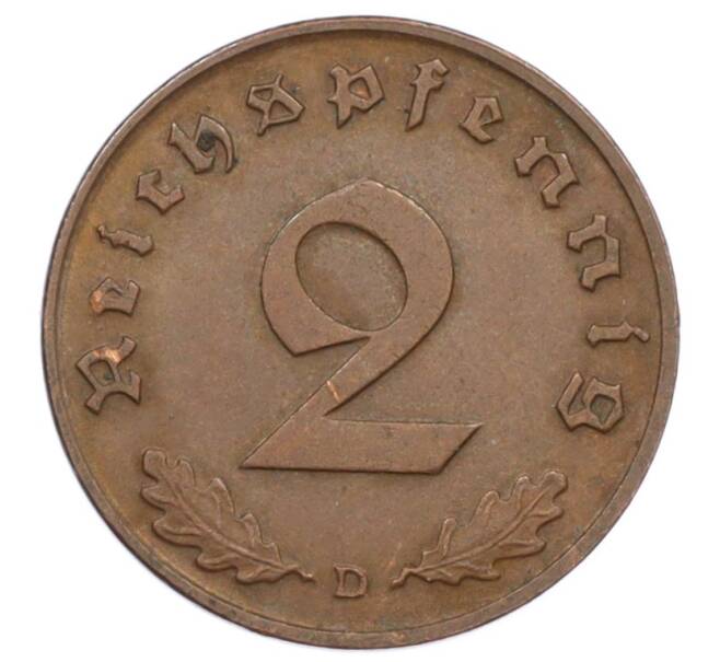 Монета 2 рейхспфеннига 1938 года D Германия (Артикул: K10-6396) — Фото №2