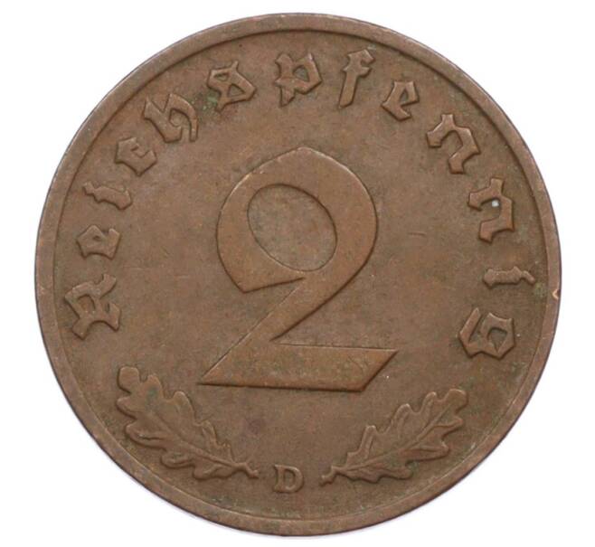 Монета 2 рейхспфеннига 1938 года D Германия (Артикул: K10-6400) — Фото №2