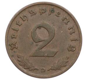 2 рейхспфеннига 1939 года D Германия — Фото №2
