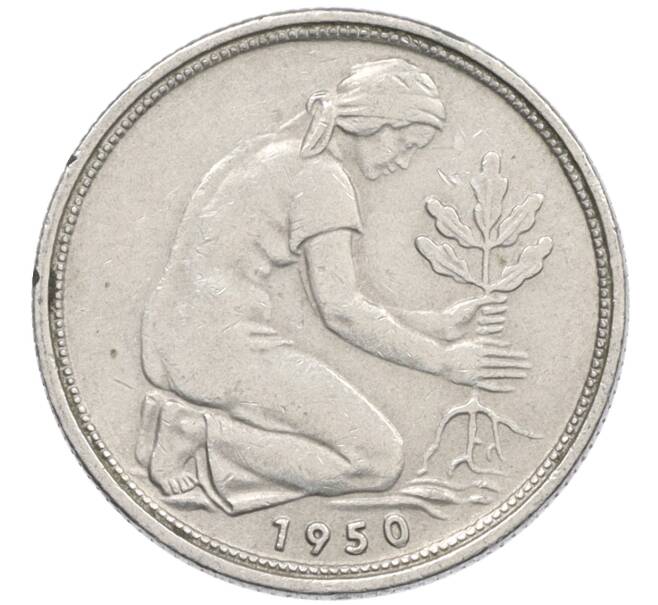 Монета 50 пфеннигов 1950 года F Западная Германия (ФРГ) (Артикул: K10-6749) — Фото №1