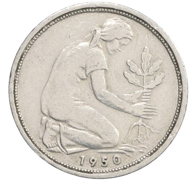 Монета 50 пфеннигов 1950 года D Западная Германия (ФРГ) (Артикул: K10-6755) — Фото №1