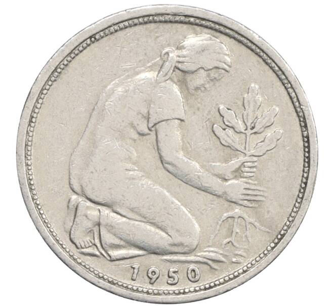 Монета 50 пфеннигов 1950 года F Западная Германия (ФРГ) (Артикул: K10-6757) — Фото №1