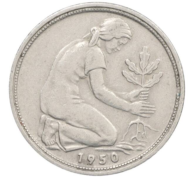 Монета 50 пфеннигов 1950 года D Западная Германия (ФРГ) (Артикул: K10-6759) — Фото №1