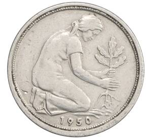 50 пфеннигов 1950 года J Западная Германия (ФРГ) — Фото №1