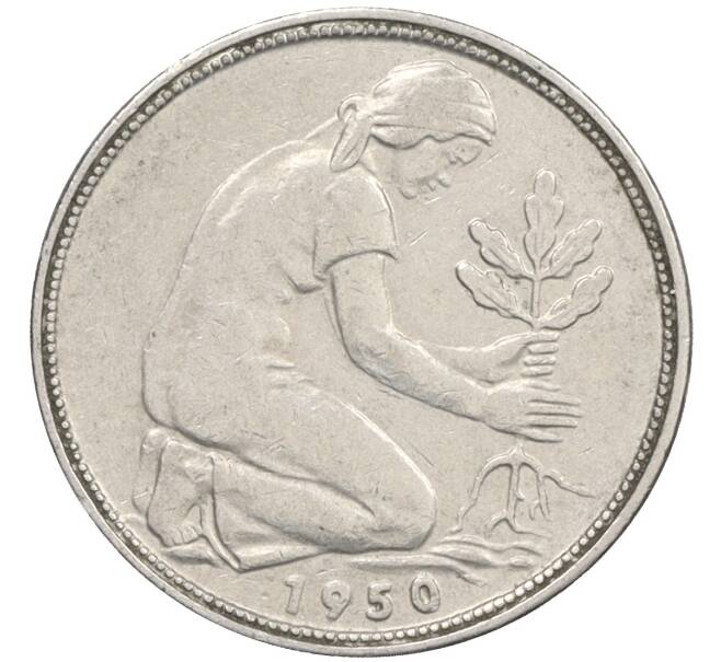 Монета 50 пфеннигов 1950 года J Западная Германия (ФРГ) (Артикул: K10-6763) — Фото №1