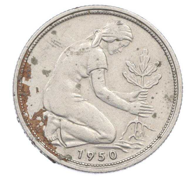 Монета 50 пфеннигов 1950 года D Западная Германия (ФРГ) (Артикул: K10-6844) — Фото №1