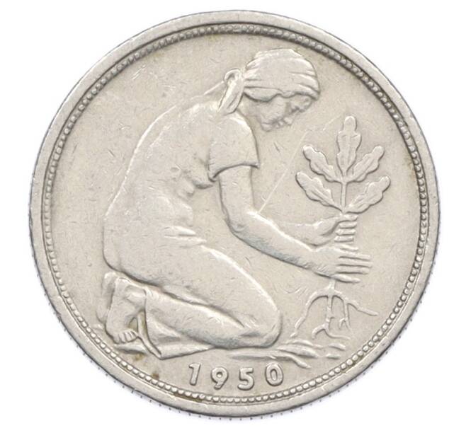 Монета 50 пфеннигов 1950 года F Западная Германия (ФРГ) (Артикул: K10-6856) — Фото №1