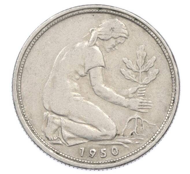 Монета 50 пфеннигов 1950 года F Западная Германия (ФРГ) (Артикул: K10-6863) — Фото №1