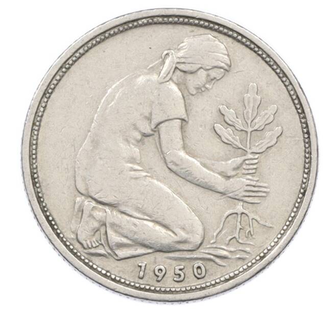 Монета 50 пфеннигов 1950 года D Западная Германия (ФРГ) (Артикул: K10-6864) — Фото №1