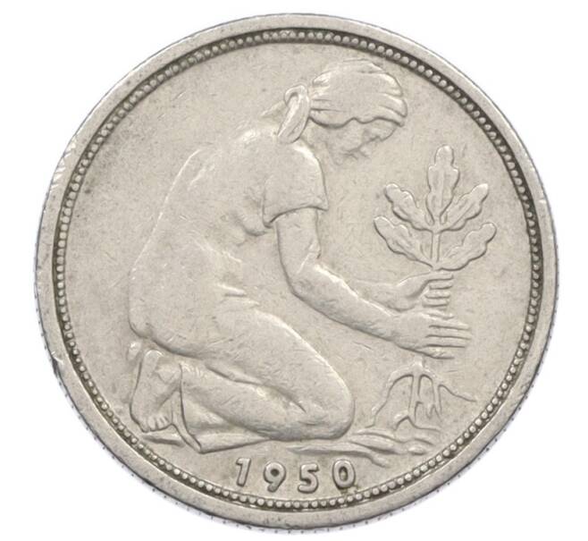 Монета 50 пфеннигов 1950 года F Западная Германия (ФРГ) (Артикул: K10-6865) — Фото №1