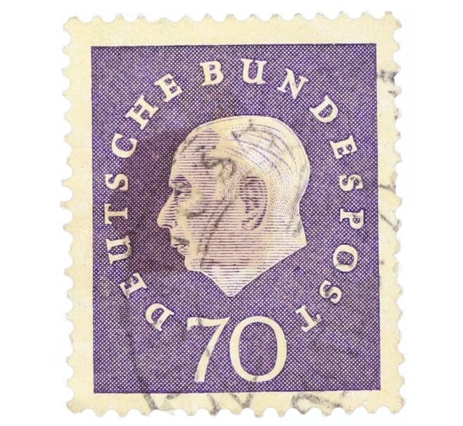 Почтовая марка 70 пфеннигов 1959 года Западная Германия (ФРГ) «Теодор Хойс» (Артикул: P2-0449) — Фото №1