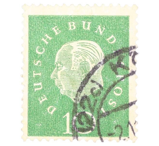 Почтовая марка 10 пфеннигов 1959 года Западная Германия (ФРГ) «Теодор Хойс» (Артикул: P2-0450) — Фото №1