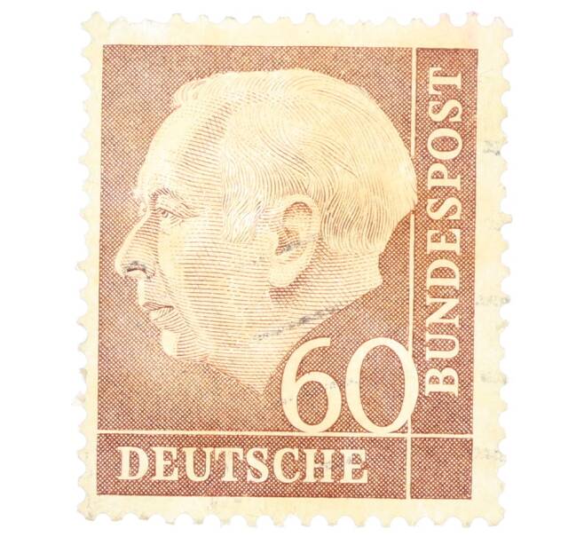 Почтовая марка 60 пфеннигов 1958 года Западная Германия (ФРГ) «Теодор Хойс» (Артикул: P2-0465) — Фото №1