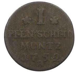 1 пфенниг 1752 года Пруссия — Фото №1