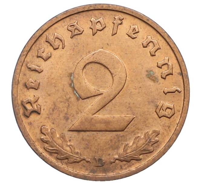 Монета 2 рейхспфеннига 1938 года D Германия (Артикул: K4-0815) — Фото №2