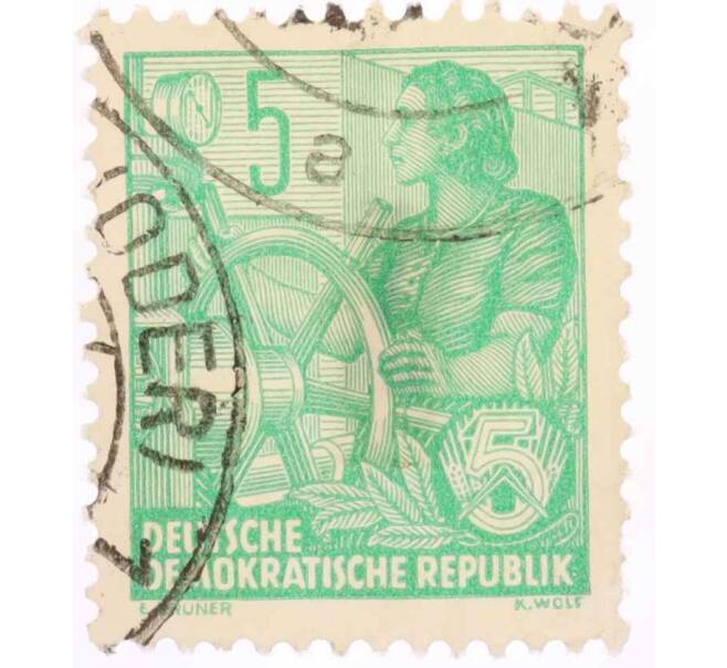 Почтовая марка 5 пфеннигов 1958 года Восточная Германия (ГДР) «Пятилетний план» (Артикул: T11-26017) — Фото №1
