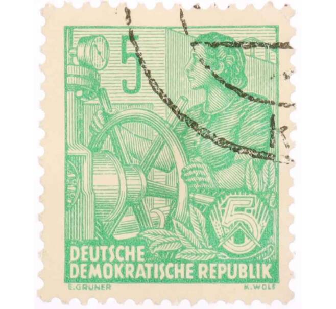 Почтовая марка 5 пфеннигов 1958 года Восточная Германия (ГДР) «Пятилетний план» (Артикул: T11-26018) — Фото №1