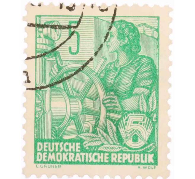 Почтовая марка 5 пфеннигов 1958 года Восточная Германия (ГДР) «Пятилетний план» (Артикул: T11-26020) — Фото №1