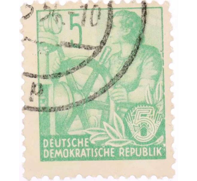 Почтовая марка 5 пфеннигов 1958 года Восточная Германия (ГДР) «Пятилетний план» (Артикул: T11-26021) — Фото №1