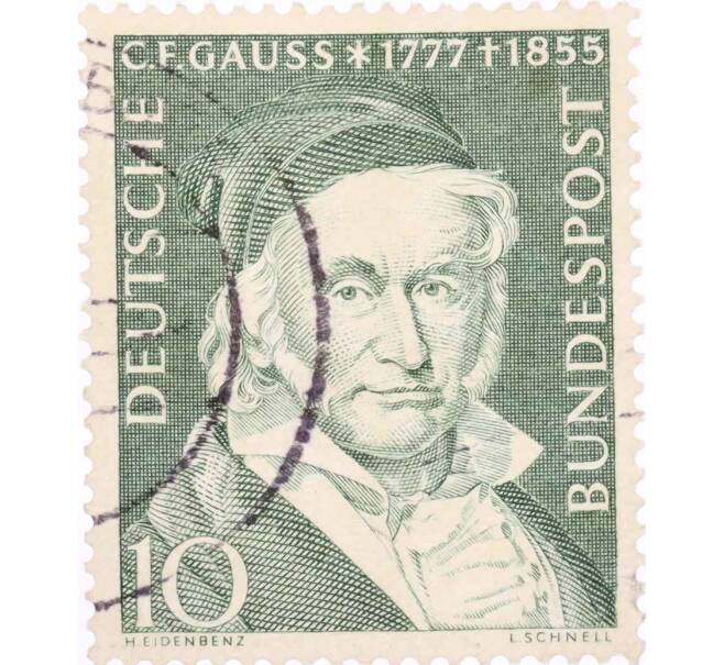Почтовая марка 10 пфеннигов 1955 года Западная Германия (ФРГ) «Карл Фридрих Гаусс» (Артикул: T11-26052) — Фото №1